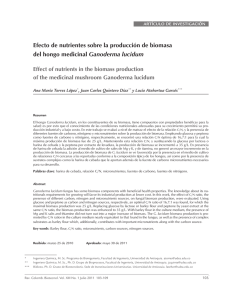 Efecto de nutrientes sobre la producción de biomasa del hongo