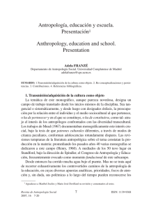 Antropología, educación y escuela. Presentación1 Anthropology