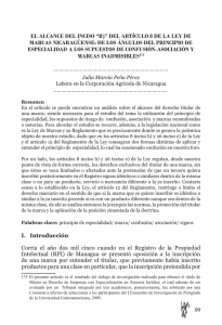 “b)” del artículo 8 de la Ley de Marcas nicaragüense