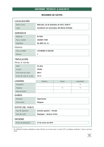 LOCALIZACIÓN DATOS DEL VUELO INFORME TRIPULACIÓN