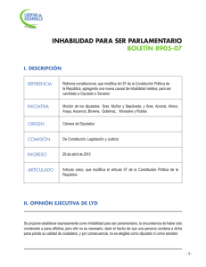 INHABILIDAD PARA SER PARLAMENTARIO BOLETÍN 8905-07