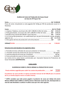 Análisis de Costo de Producción de Cacao Anual Precio mínimo