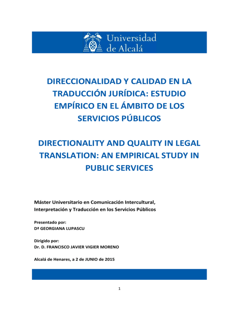 Direccionalidad Y Calidad En La Traducci N Jur Dica