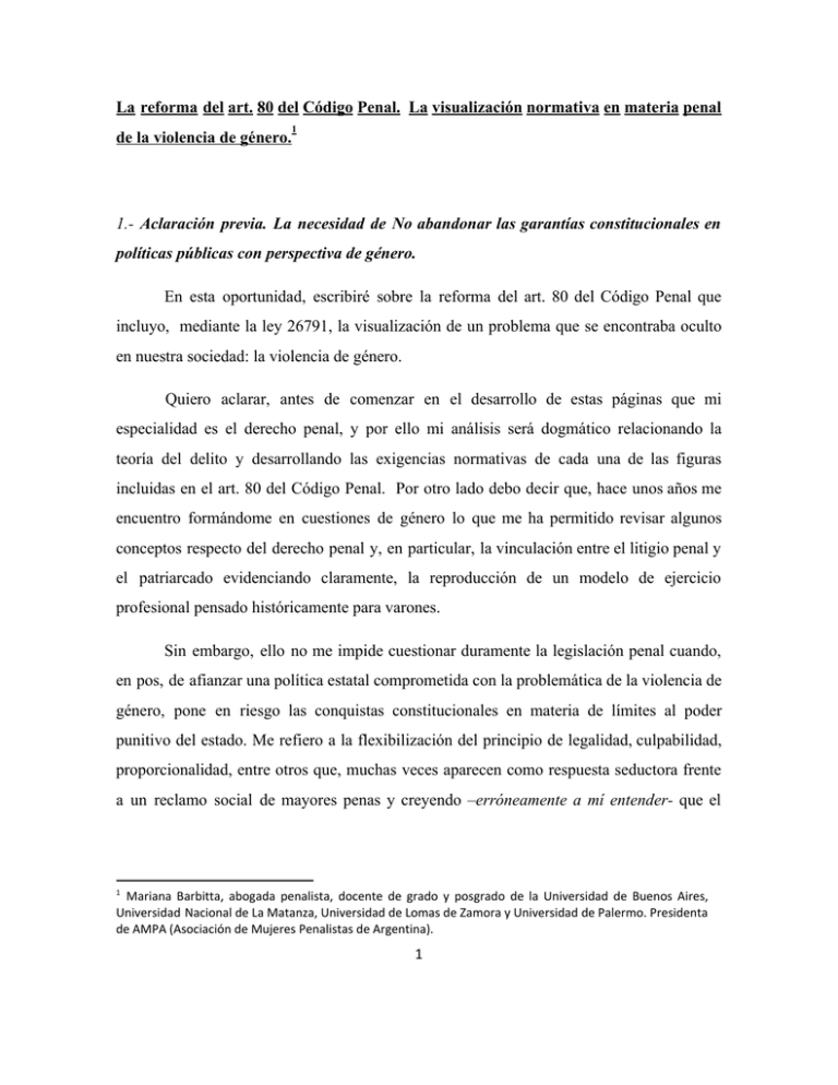 La reforma del art. 80 del Código Penal. Mariana Barbitta.