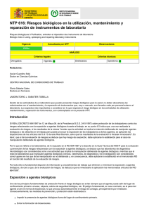 NTP 616: Riesgos biológicos en la utilización, mantenimiento y