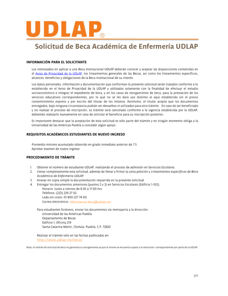 Solicitud De Beca Acad mica De Enfermer a UDLAP