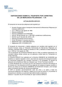 disposiciones sobre el trasporte por carretera de las