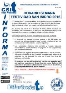 HORARIO SEMANA FESTIVIDAD SAN ISIDRO 2016