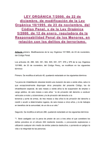 LEY ORGÁNICA 7/2000, de 22 de diciembre, de modificación de la