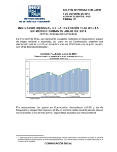 indicador mensual de la inversión fija bruta en méxico durante julio