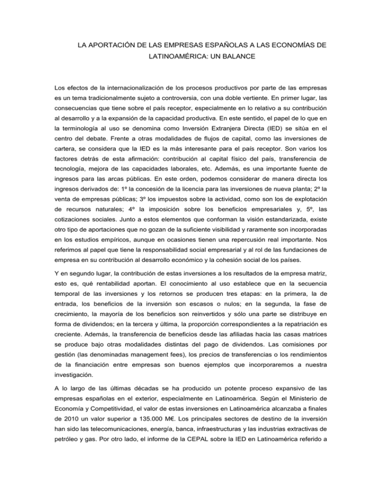 LA APORTACI N DE LAS EMPRESAS ESPA OLAS A LAS