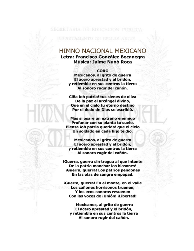 Himno Nacional Mexicano Completo Letra Aria Art Sexiz Pix 8836