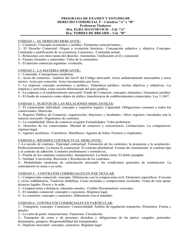 PROGRAMA DE EXAMEN Y ESTUDIO DE DERECHO COMERCIAL