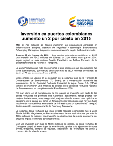 Inversión en puertos colombianos aumentó un 2 por ciento en 2015
