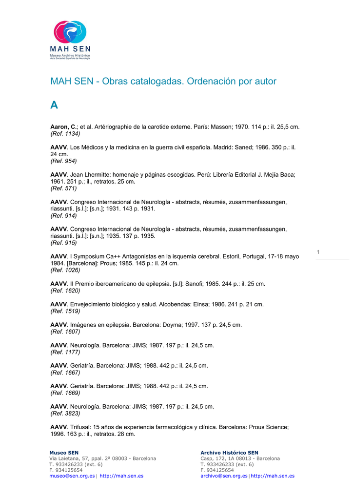 Mah Sen Obras Catalogadas Ordenación Por Autor - 