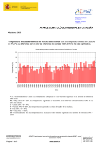 Octubre: 2015 AVANCE CLIMATOLÓGICO MENSUAL EN CATALUÑA