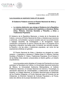 El Gobierno Federal convoca al Premio Nacional de Artes y