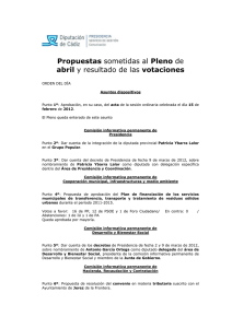 Propuestas sometidas alPleno de abril y resultado de lasvotaciones