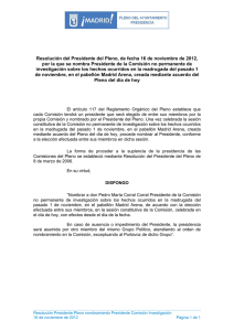 Resolución del Presidente del Pleno, de 16 de noviembre de 2012