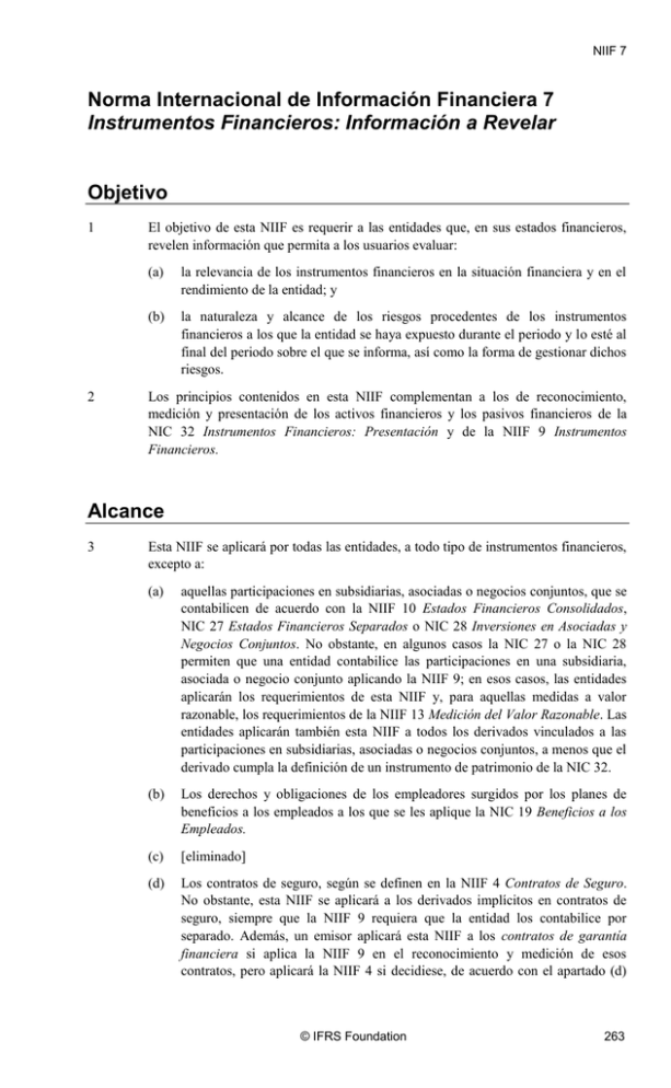 NIIF 7 Instrumentos Financieros: Información A Revelar