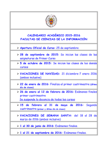 CALENDARIO ACADÉMICO 2015-2016 FACULTAD DE CIENCIAS