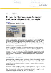 El H. de La Ribera adquiere dos nuevos equipos radiológicos de