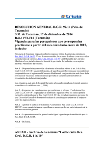 RESOLUCION GENERAL D.G.R. 92/14 (Pcia. de Tucumán) S.M. de