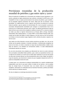 Previsiones resumidas de la producción mundial de petróleo y gas