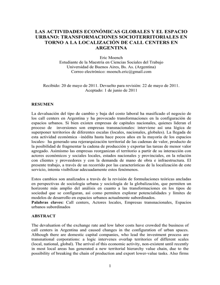 Las Actividades Econ micas Globales Y El Espacio Urbano