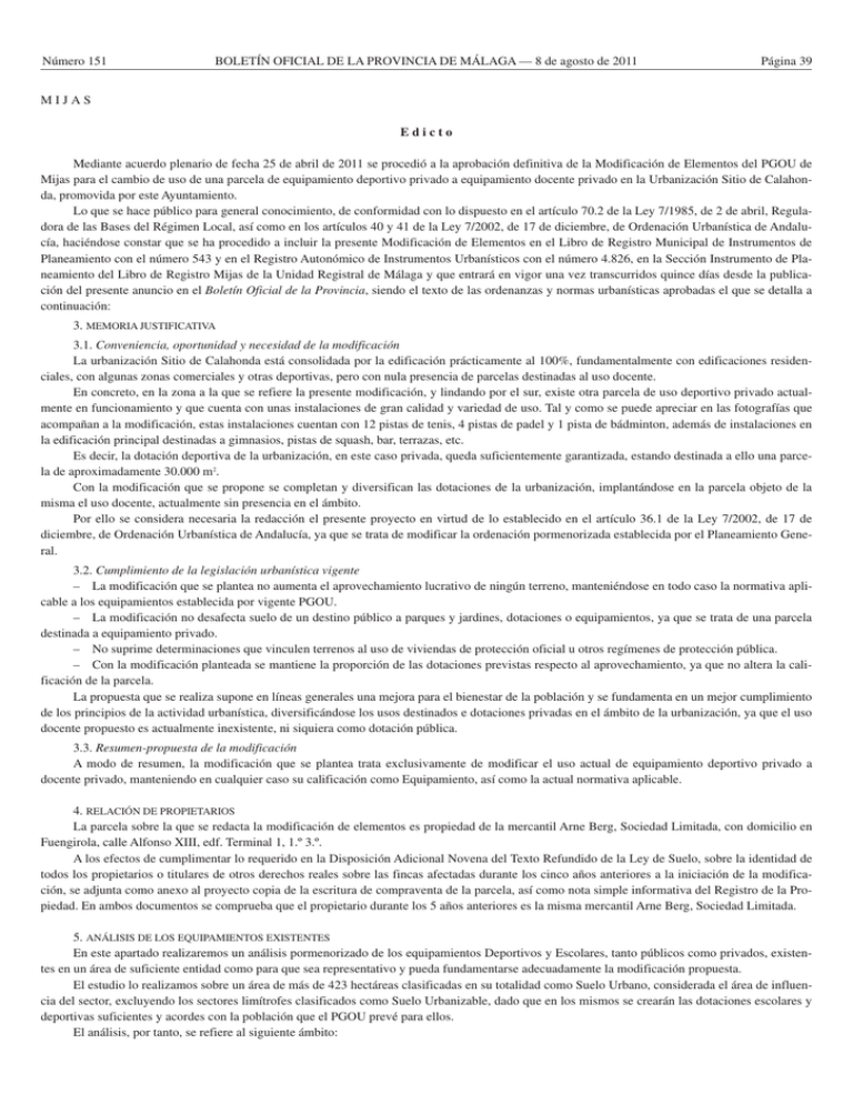 Número 151 BOLETÍN OFICIAL DE LA PROVINCIA DE MÁLAGA