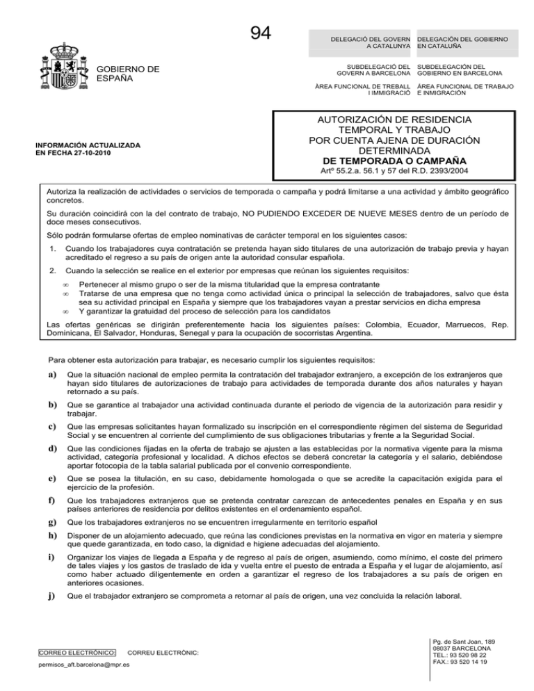 Autorización De Residencia Temporal Y Trabajo Por Cuenta 6686