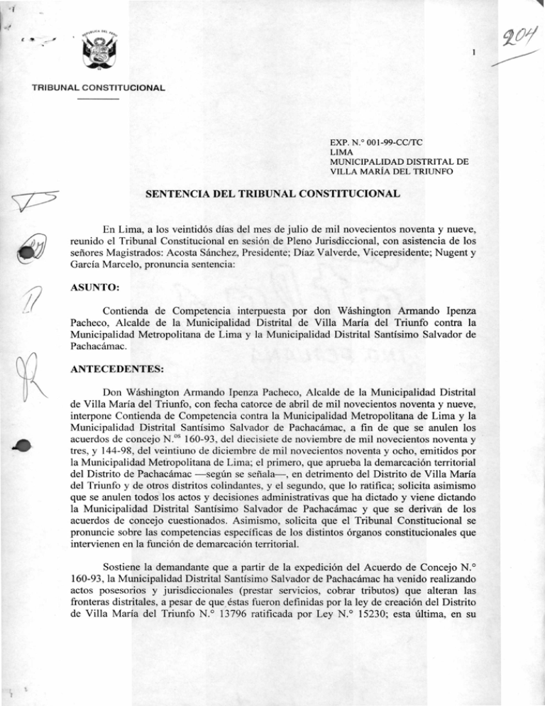 SENTENCIA DEL TRIBUNAL CONSTITUCIONAL En Lima, a los