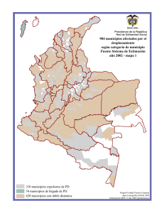 984 municipios afectados por el desplazamiento según categoría de