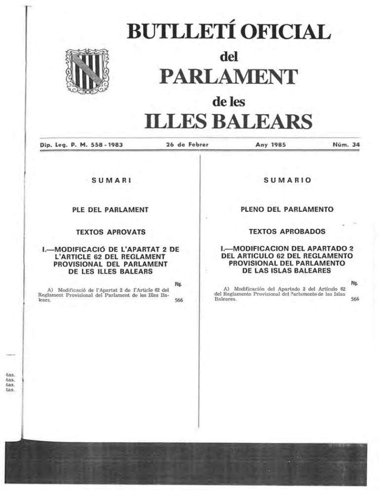 BUTLLETÍ OFICIAL PARLAMENT ILLES BALEARS