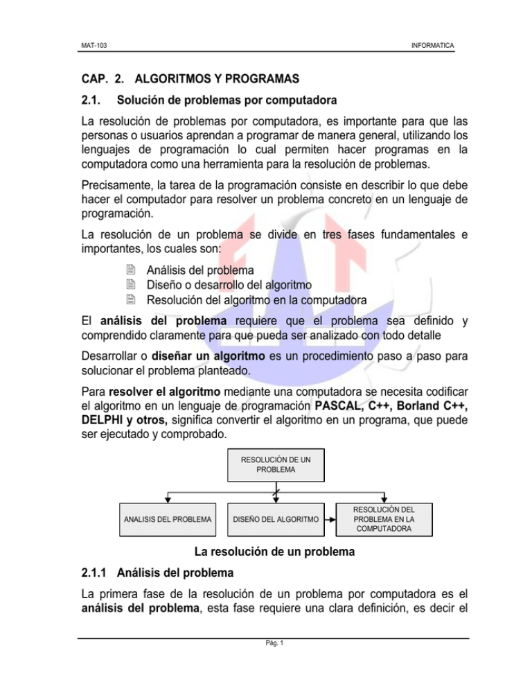 CAP. 2. ALGORITMOS Y PROGRAMAS 2.1. Solución De Problemas