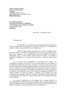 Carta al Tribunal Superior de Justicia de Catalunya