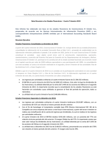 Nota Resumen a los Estados Financieros – Cuarto Trimestre 2015