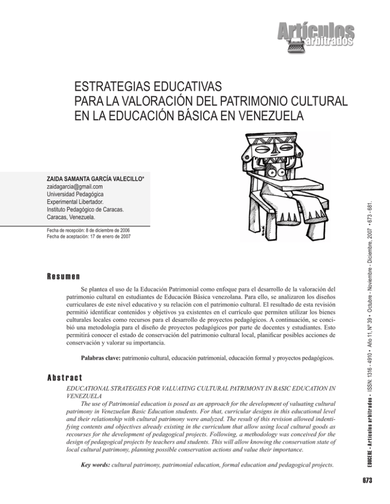 Estrategias Educativas Para La Valoración Del Patrimonio Cultural En