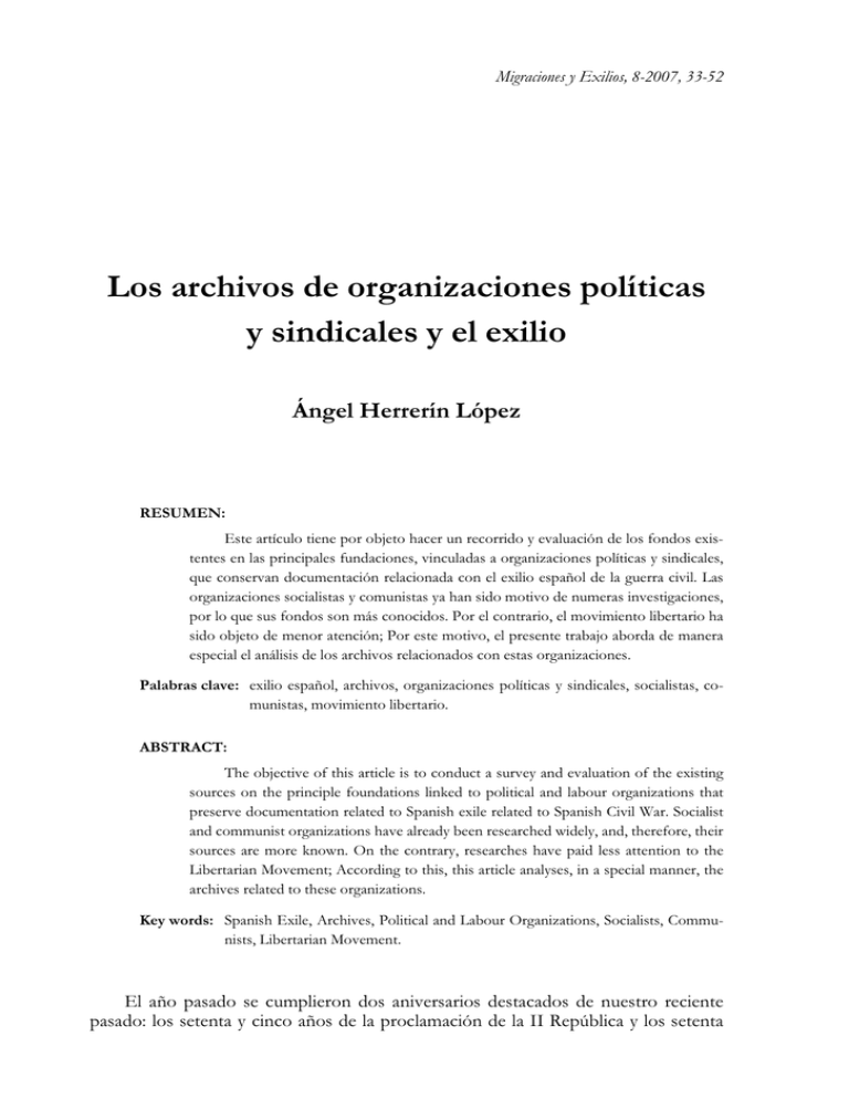 Los Archivos De Organizaciones Pol ticas Y Sindicales Y El