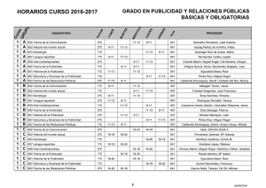 horarios curso 2016-2017 grado en publicidad y relaciones públicas