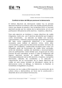 Instituto Electoral de Michoacán Continúa la labor del IEM por