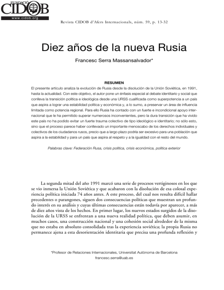 Diez años de la nueva Rusia