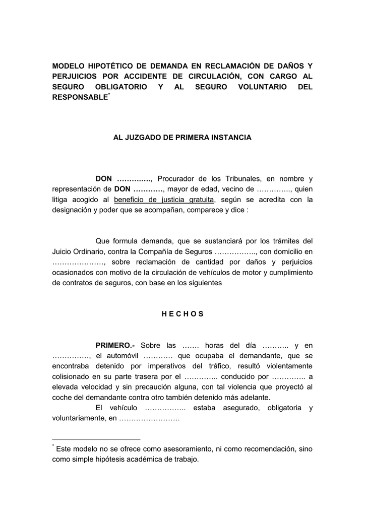 reclamación de daños y perjuicios por accidente de circulación