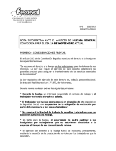 nota informativa ante el anuncio de huelga general convocada para