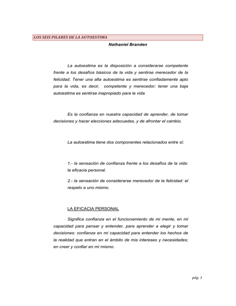 LOS SEIS PILARES DE LA AUTOESTIMA Nathaniel Branden La