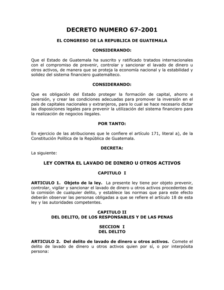 Ley Contra el Lavado de Dinero u Otros Activos