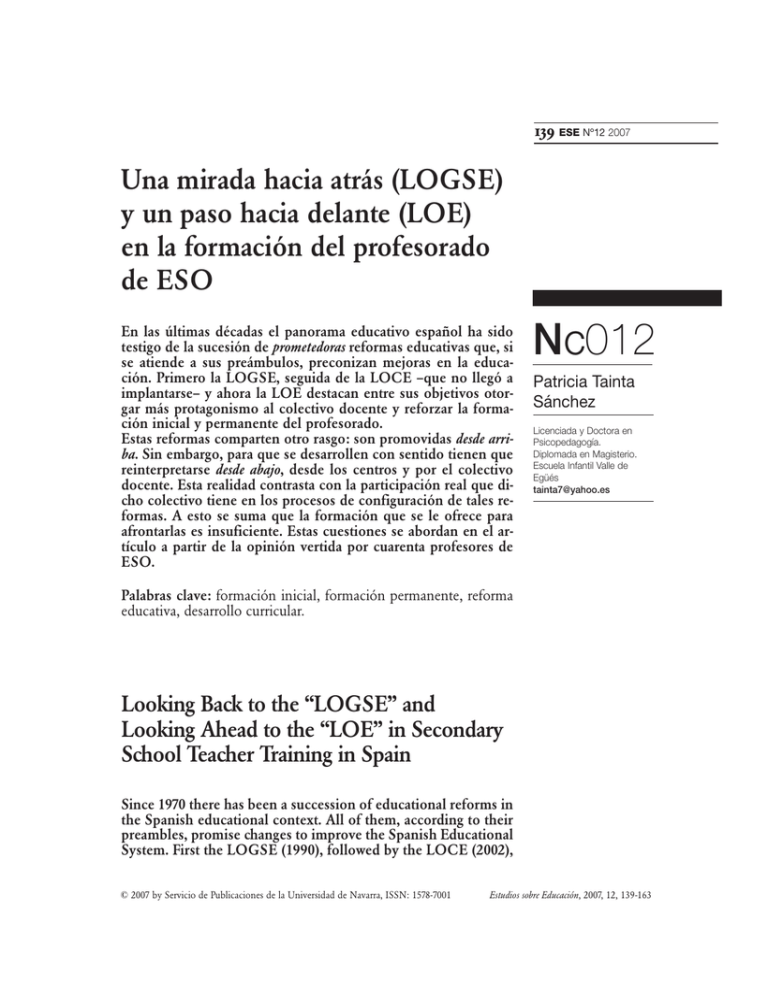 Una Mirada Hacia Atrás (LOGSE) Y Un Paso Hacia Delante (LOE) En