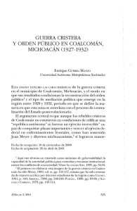 guerra cristera y orden público en coalcomán, michoacán (1927