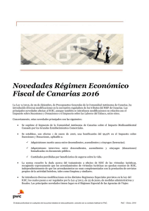 Novedades Régimen Económico Fiscal de Canarias 2016