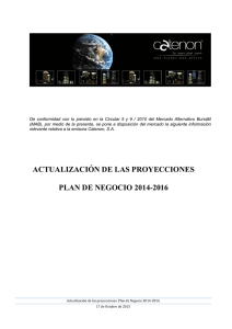 Actualización de las proyecciones. Plan de Negocio 2014-2016